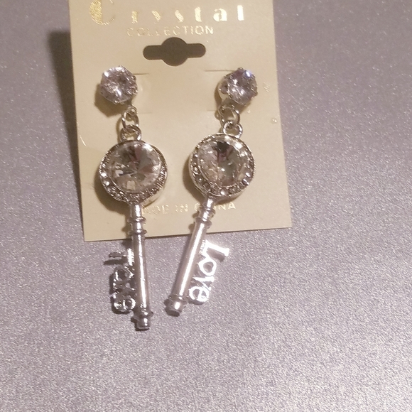 NWT Key LOVE Stud Earrings (Silver Tone) - Picture 2 of 6
